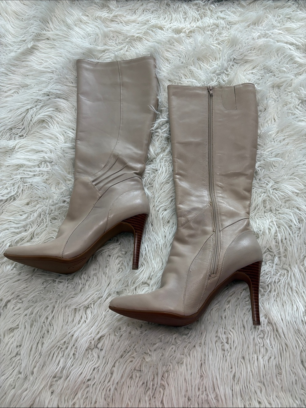 Nine West Generosao Pointed-Toe Knee-High Leather Boots in Taupe - Picture 2 of 4